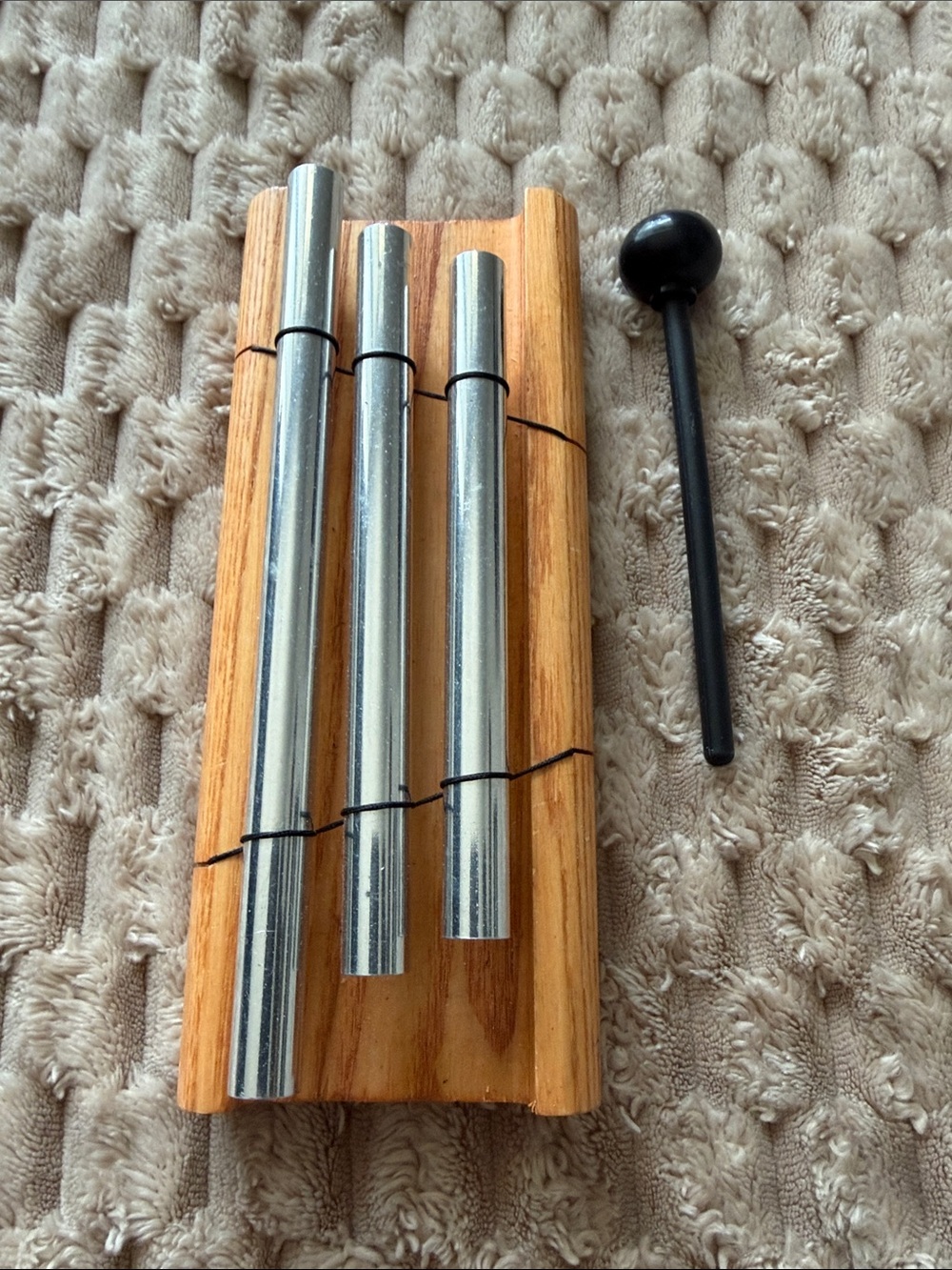 Meditation Chime with Natural Brown Wood Base and Silver Tubes